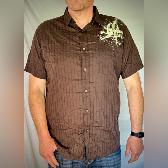 anchor blue Other - Anchor Blue Brown Men’s Short Sleeve Button Up with Skull